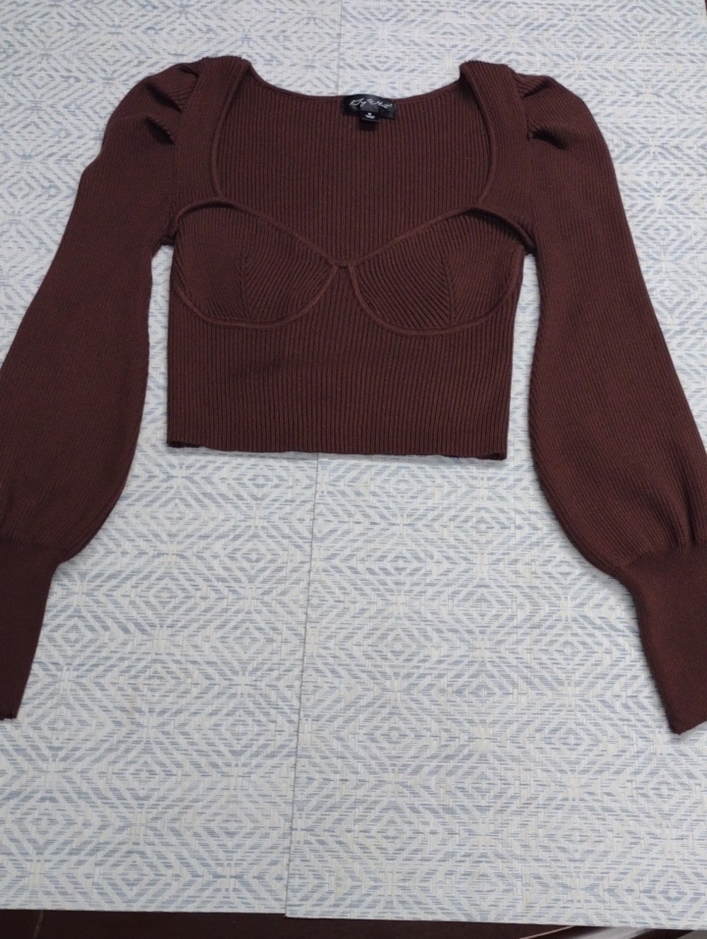 Say What? Brown Ribbed Long Sleeve Cropped Top